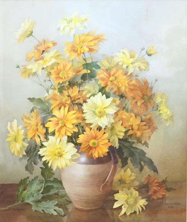 Jack Carter (1912-1992), watercolour, Still life of Chrysanthemums, signed and dated 1975, 57 x 48cm